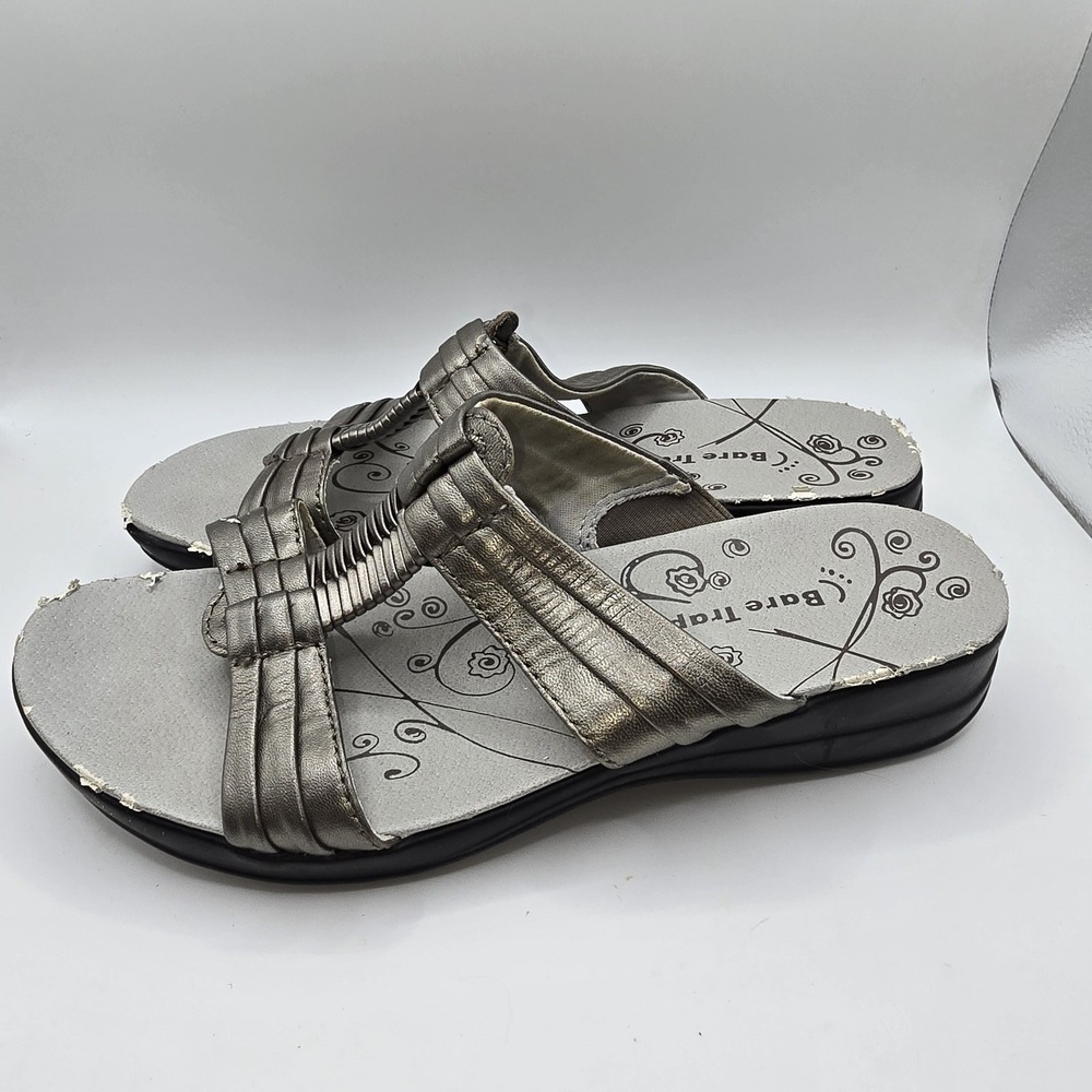 Bare Traps Justee Women's Size 7 Metallic Gunmetal Slip On Comfort Sandals